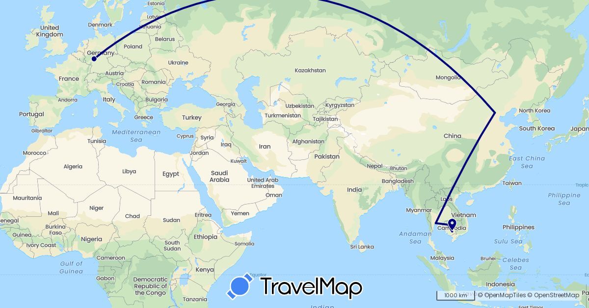 TravelMap itinerary: driving in China, Germany, Cambodia, Thailand (Asia, Europe)
